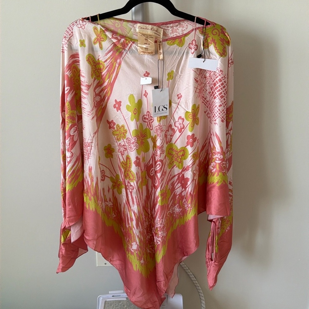 NWT Zandra Rhodes London silk top poncho cover up, one size